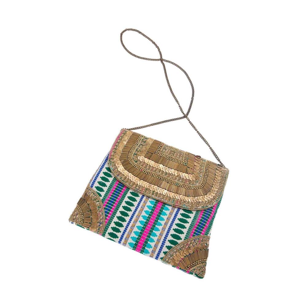 NEW ETHNIQUE maharani handmade clutch cross-body bag in gold
